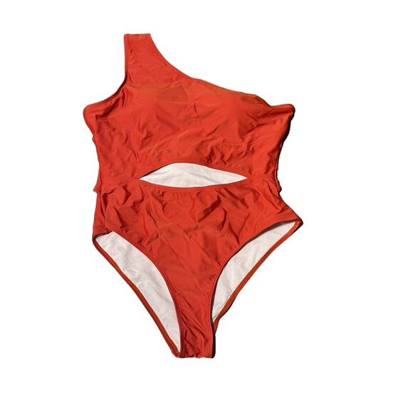 One Shoulder One Piece Cut Out Orange Swimsuit size 2XL Ties in Back NWOT - Picture 1 of 5